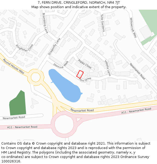 7, FERN DRIVE, CRINGLEFORD, NORWICH, NR4 7JT: Location map and indicative extent of plot