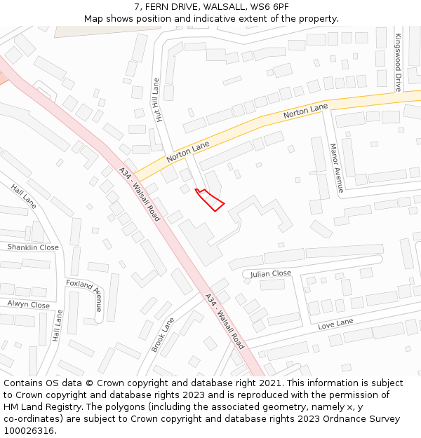 7, FERN DRIVE, WALSALL, WS6 6PF: Location map and indicative extent of plot