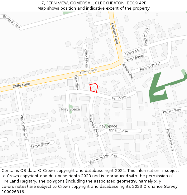7, FERN VIEW, GOMERSAL, CLECKHEATON, BD19 4PE: Location map and indicative extent of plot