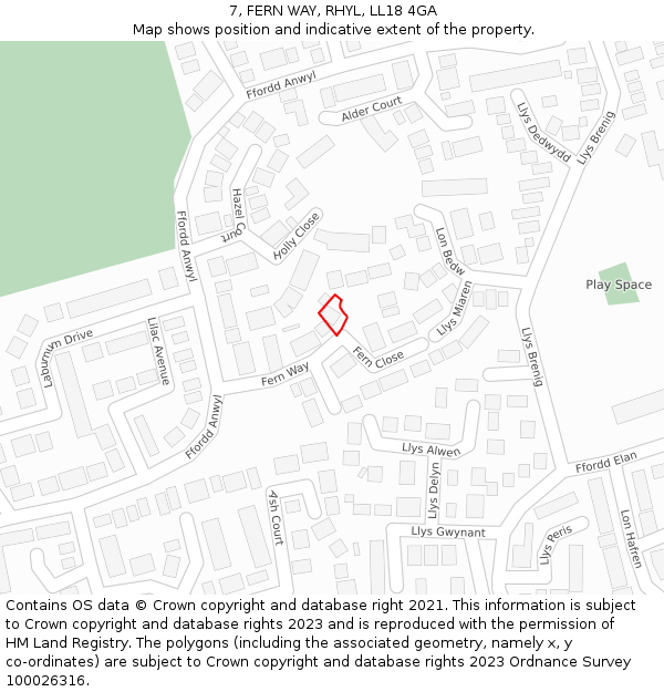 7, FERN WAY, RHYL, LL18 4GA: Location map and indicative extent of plot