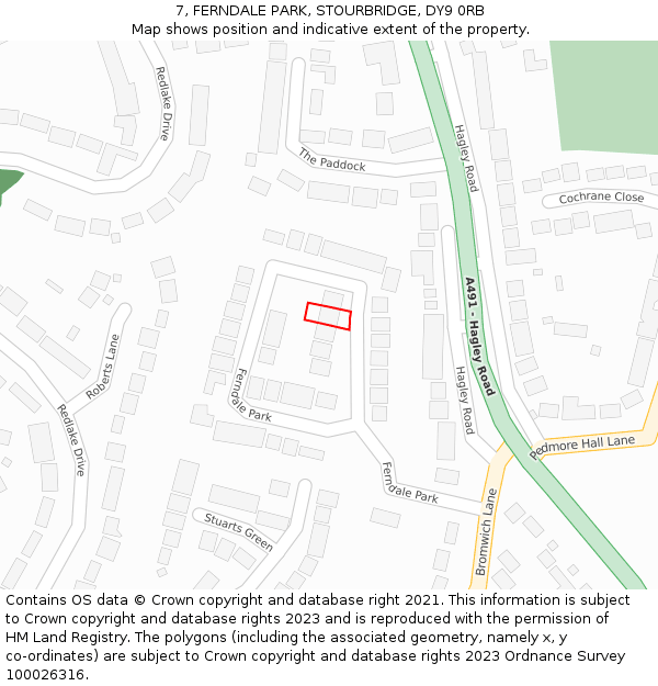 7, FERNDALE PARK, STOURBRIDGE, DY9 0RB: Location map and indicative extent of plot