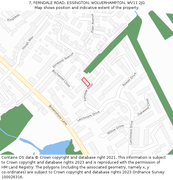 7, FERNDALE ROAD, ESSINGTON, WOLVERHAMPTON, WV11 2JG: Location map and indicative extent of plot