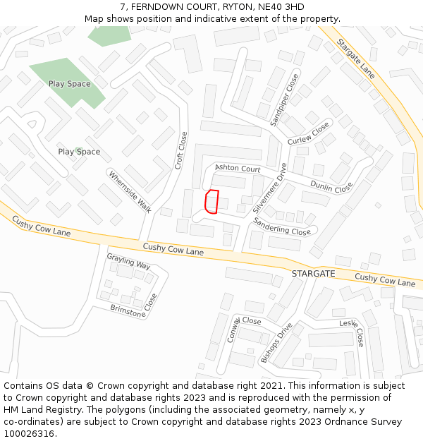 7, FERNDOWN COURT, RYTON, NE40 3HD: Location map and indicative extent of plot