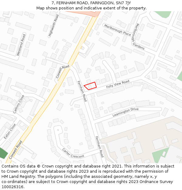 7, FERNHAM ROAD, FARINGDON, SN7 7JY: Location map and indicative extent of plot