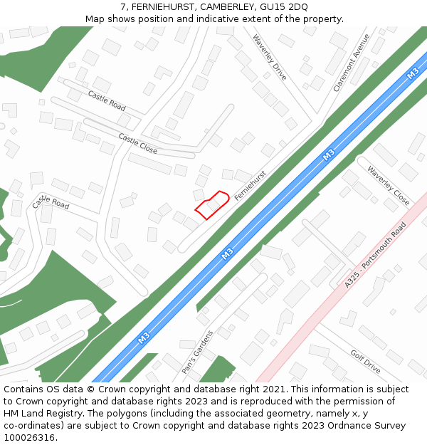 7, FERNIEHURST, CAMBERLEY, GU15 2DQ: Location map and indicative extent of plot