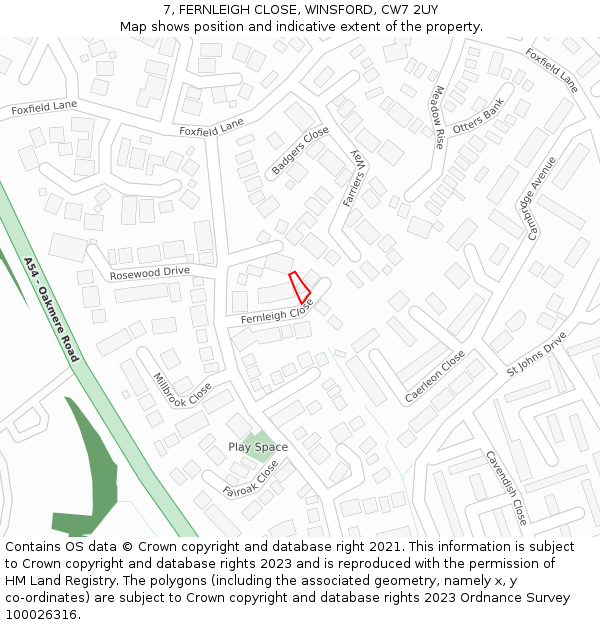 7, FERNLEIGH CLOSE, WINSFORD, CW7 2UY: Location map and indicative extent of plot