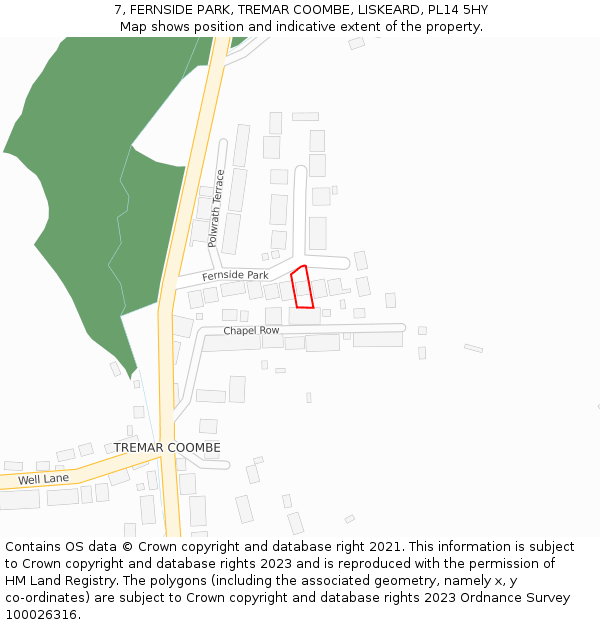 7, FERNSIDE PARK, TREMAR COOMBE, LISKEARD, PL14 5HY: Location map and indicative extent of plot