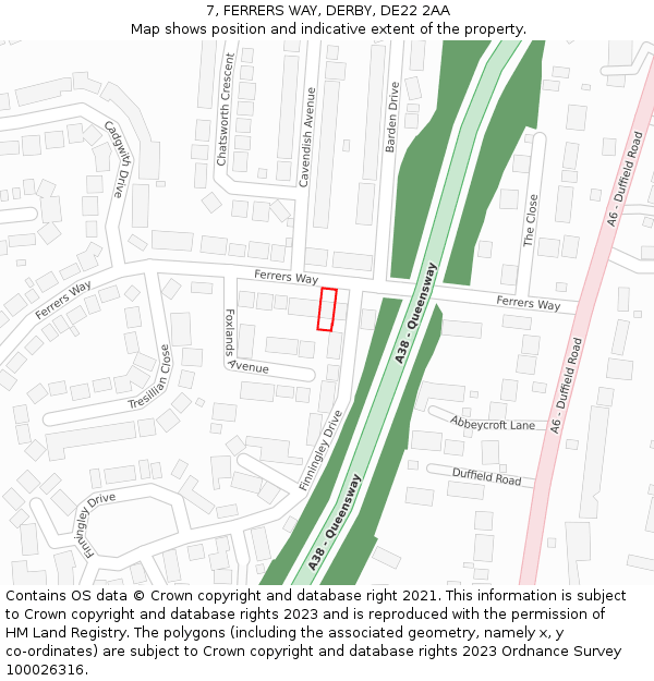 7, FERRERS WAY, DERBY, DE22 2AA: Location map and indicative extent of plot