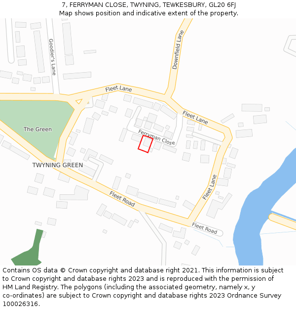 7, FERRYMAN CLOSE, TWYNING, TEWKESBURY, GL20 6FJ: Location map and indicative extent of plot