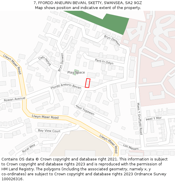 7, FFORDD ANEURIN BEVAN, SKETTY, SWANSEA, SA2 9GZ: Location map and indicative extent of plot