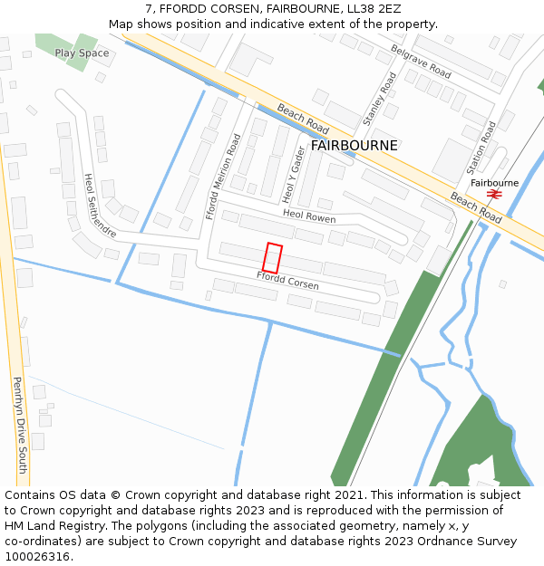 7, FFORDD CORSEN, FAIRBOURNE, LL38 2EZ: Location map and indicative extent of plot