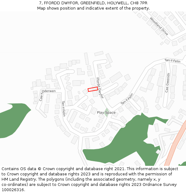 7, FFORDD DWYFOR, GREENFIELD, HOLYWELL, CH8 7PR: Location map and indicative extent of plot