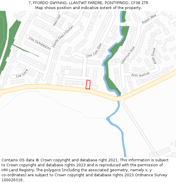 7, FFORDD GWYNNO, LLANTWIT FARDRE, PONTYPRIDD, CF38 2TR: Location map and indicative extent of plot