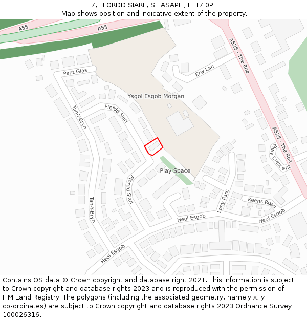 7, FFORDD SIARL, ST ASAPH, LL17 0PT: Location map and indicative extent of plot
