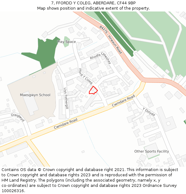 7, FFORDD Y COLEG, ABERDARE, CF44 9BP: Location map and indicative extent of plot