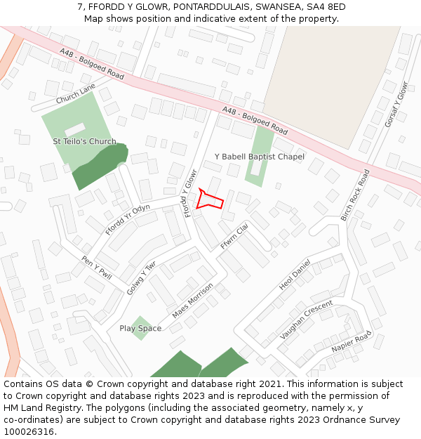 7, FFORDD Y GLOWR, PONTARDDULAIS, SWANSEA, SA4 8ED: Location map and indicative extent of plot