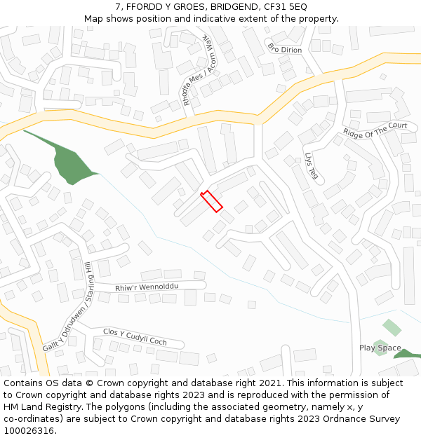 7, FFORDD Y GROES, BRIDGEND, CF31 5EQ: Location map and indicative extent of plot