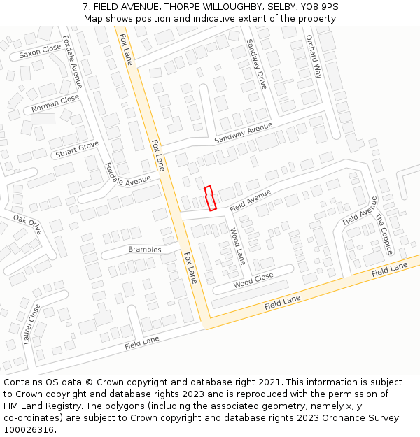 7, FIELD AVENUE, THORPE WILLOUGHBY, SELBY, YO8 9PS: Location map and indicative extent of plot