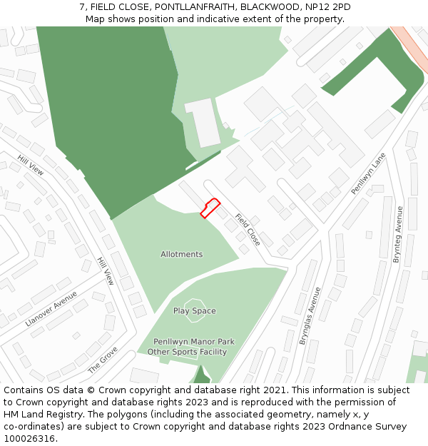 7, FIELD CLOSE, PONTLLANFRAITH, BLACKWOOD, NP12 2PD: Location map and indicative extent of plot