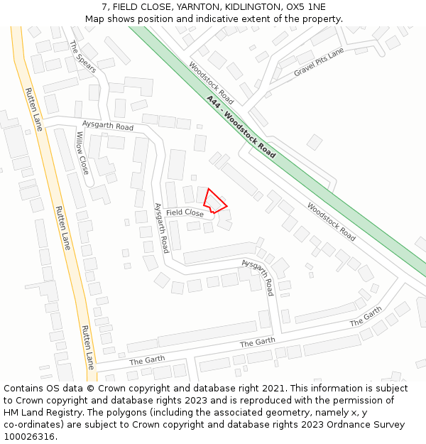 7, FIELD CLOSE, YARNTON, KIDLINGTON, OX5 1NE: Location map and indicative extent of plot