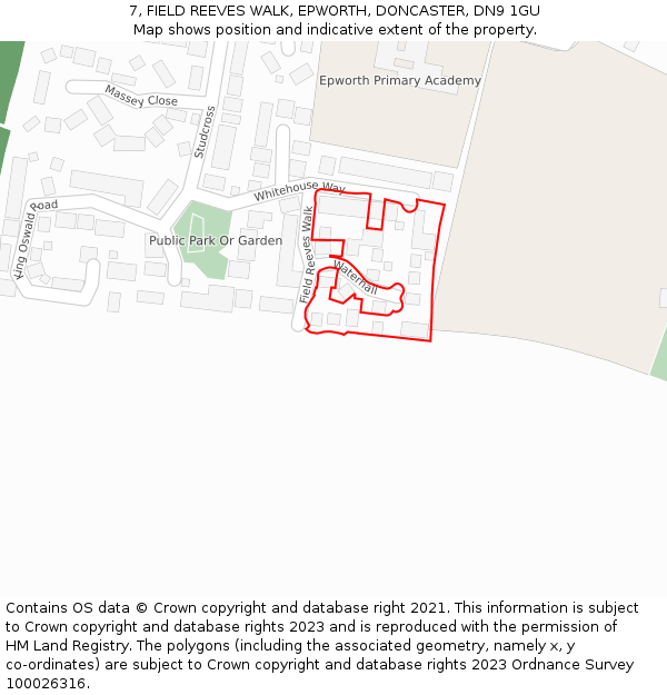 7, FIELD REEVES WALK, EPWORTH, DONCASTER, DN9 1GU: Location map and indicative extent of plot