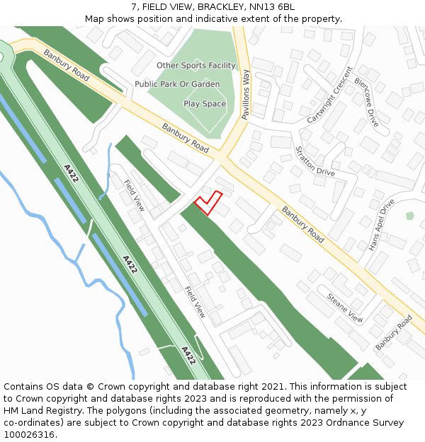 7, FIELD VIEW, BRACKLEY, NN13 6BL: Location map and indicative extent of plot