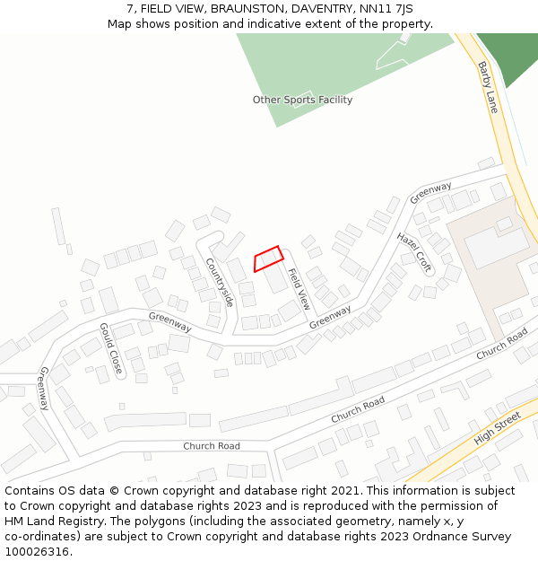 7, FIELD VIEW, BRAUNSTON, DAVENTRY, NN11 7JS: Location map and indicative extent of plot