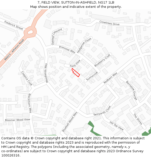 7, FIELD VIEW, SUTTON-IN-ASHFIELD, NG17 1LB: Location map and indicative extent of plot