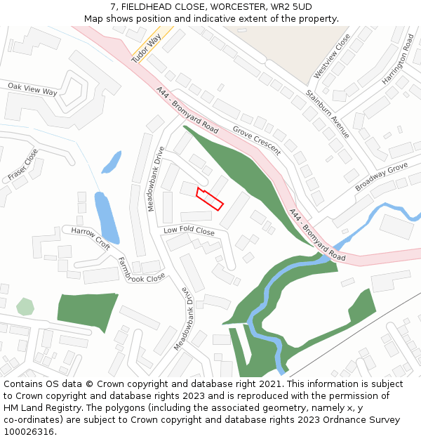 7, FIELDHEAD CLOSE, WORCESTER, WR2 5UD: Location map and indicative extent of plot