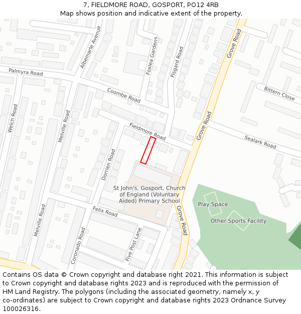 7, FIELDMORE ROAD, GOSPORT, PO12 4RB: Location map and indicative extent of plot