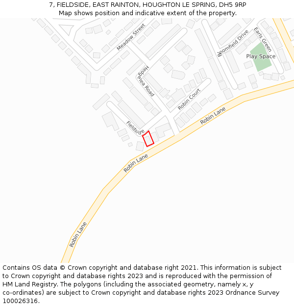 7, FIELDSIDE, EAST RAINTON, HOUGHTON LE SPRING, DH5 9RP: Location map and indicative extent of plot