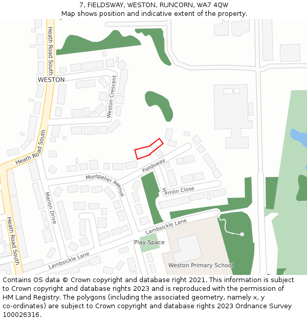 7, FIELDSWAY, WESTON, RUNCORN, WA7 4QW: Location map and indicative extent of plot