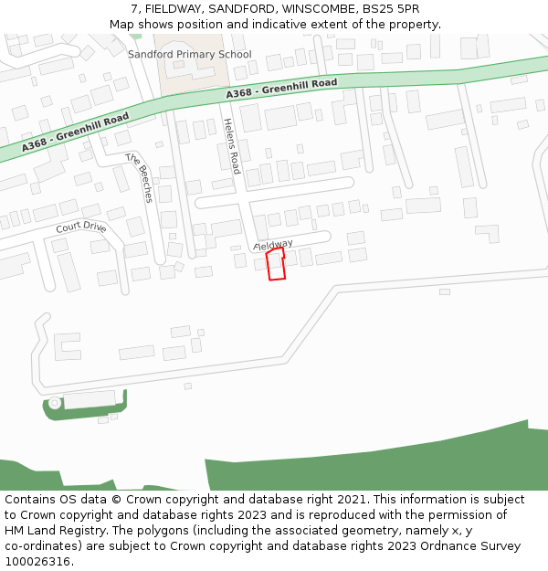 7, FIELDWAY, SANDFORD, WINSCOMBE, BS25 5PR: Location map and indicative extent of plot