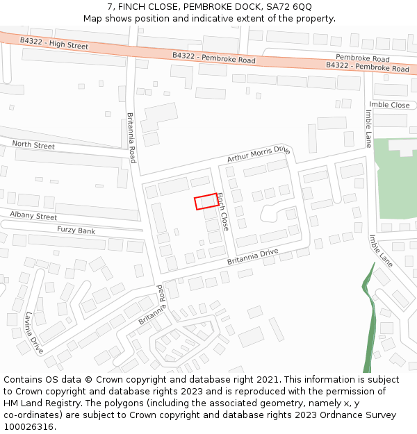 7, FINCH CLOSE, PEMBROKE DOCK, SA72 6QQ: Location map and indicative extent of plot