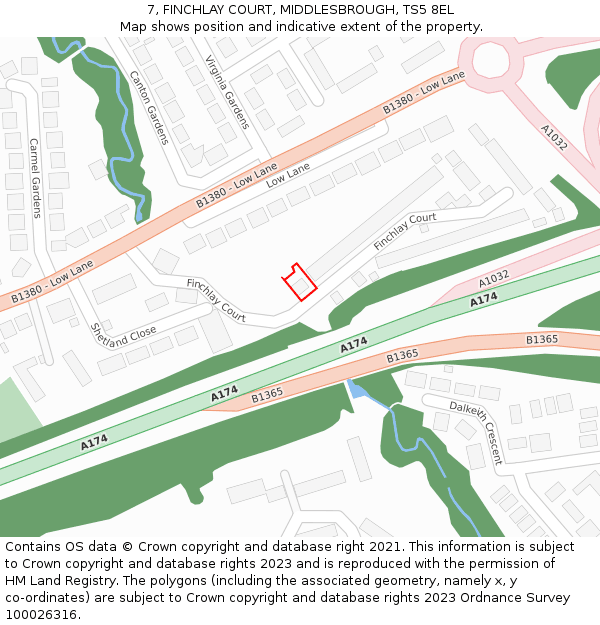 7, FINCHLAY COURT, MIDDLESBROUGH, TS5 8EL: Location map and indicative extent of plot