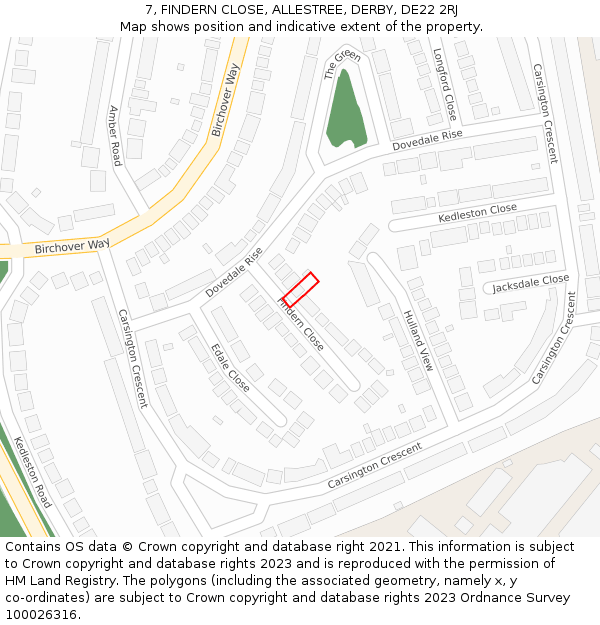 7, FINDERN CLOSE, ALLESTREE, DERBY, DE22 2RJ: Location map and indicative extent of plot