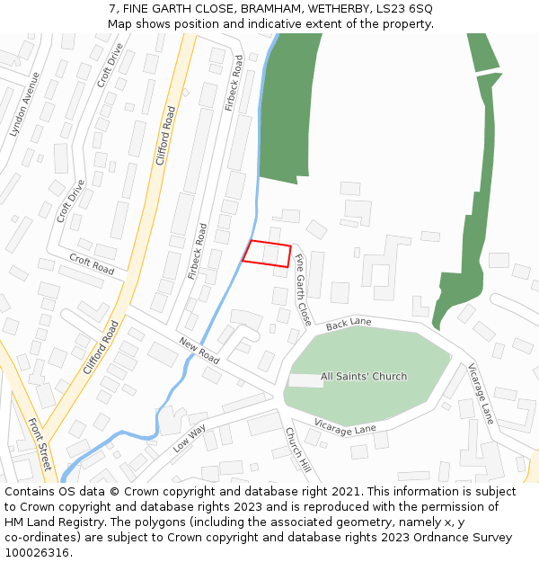 7, FINE GARTH CLOSE, BRAMHAM, WETHERBY, LS23 6SQ: Location map and indicative extent of plot