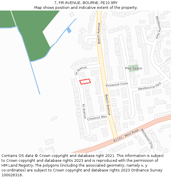 7, FIR AVENUE, BOURNE, PE10 9RY: Location map and indicative extent of plot