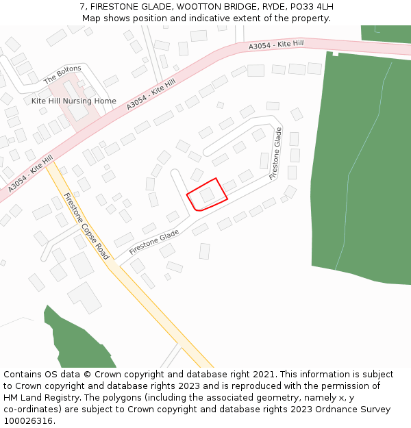 7, FIRESTONE GLADE, WOOTTON BRIDGE, RYDE, PO33 4LH: Location map and indicative extent of plot