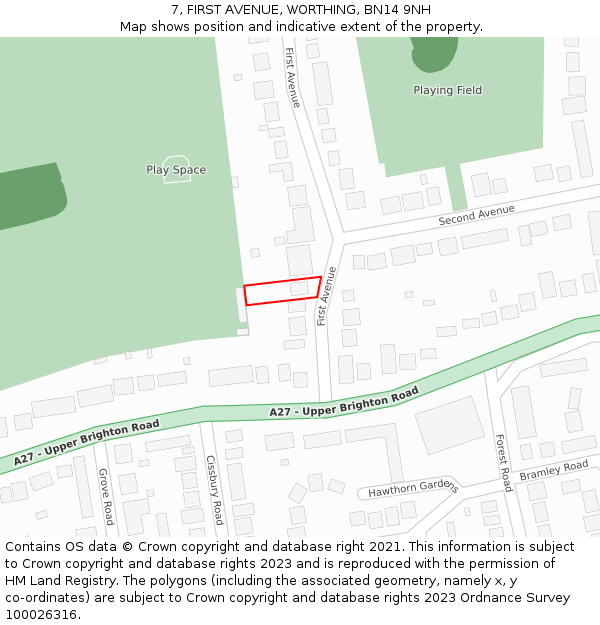 7, FIRST AVENUE, WORTHING, BN14 9NH: Location map and indicative extent of plot