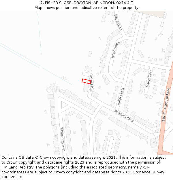 7, FISHER CLOSE, DRAYTON, ABINGDON, OX14 4LT: Location map and indicative extent of plot