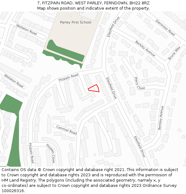 7, FITZPAIN ROAD, WEST PARLEY, FERNDOWN, BH22 8RZ: Location map and indicative extent of plot