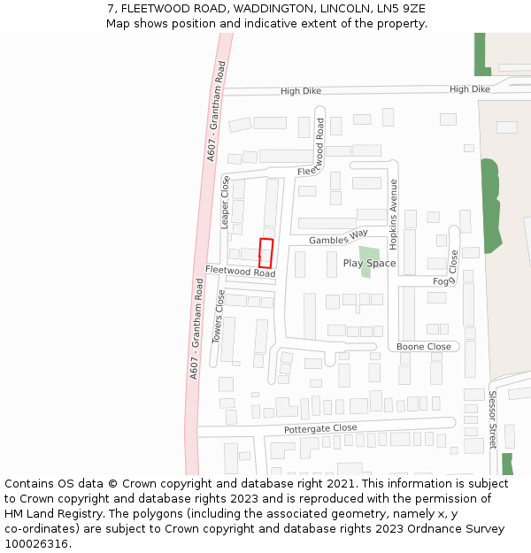 7, FLEETWOOD ROAD, WADDINGTON, LINCOLN, LN5 9ZE: Location map and indicative extent of plot