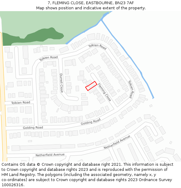 7, FLEMING CLOSE, EASTBOURNE, BN23 7AF: Location map and indicative extent of plot