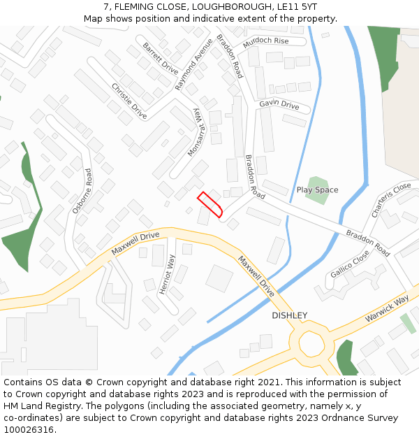 7, FLEMING CLOSE, LOUGHBOROUGH, LE11 5YT: Location map and indicative extent of plot