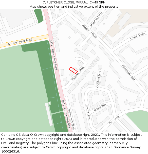 7, FLETCHER CLOSE, WIRRAL, CH49 5PH: Location map and indicative extent of plot