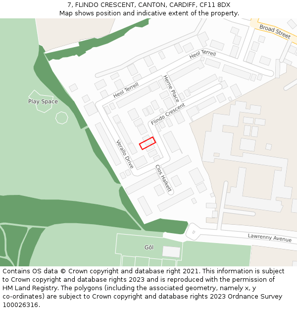 7, FLINDO CRESCENT, CANTON, CARDIFF, CF11 8DX: Location map and indicative extent of plot