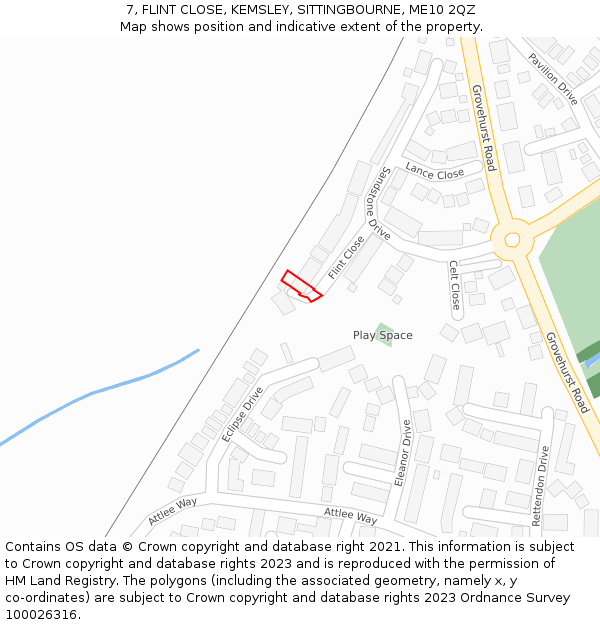 7, FLINT CLOSE, KEMSLEY, SITTINGBOURNE, ME10 2QZ: Location map and indicative extent of plot