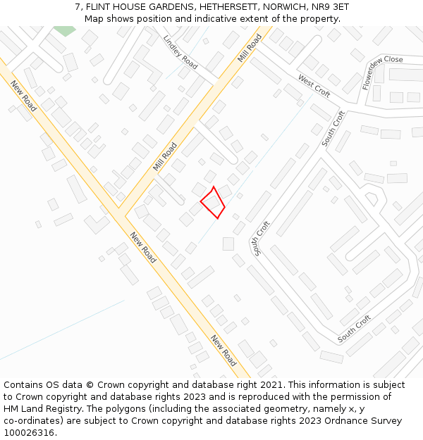 7, FLINT HOUSE GARDENS, HETHERSETT, NORWICH, NR9 3ET: Location map and indicative extent of plot