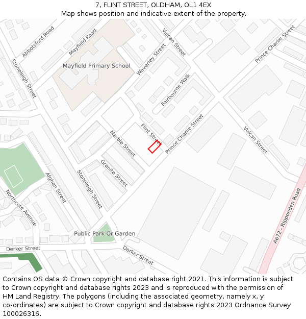 7, FLINT STREET, OLDHAM, OL1 4EX: Location map and indicative extent of plot